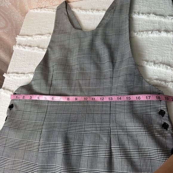 M.J. Carroll Vintage 90s Plaid Micro Houndstooth Gray Overall Jumper Dress Sz 14 - Picture 4 of 8